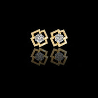 Geometric Square Motif Round Moissanite Diamond Earrings with Brilliant Center Cluster Design