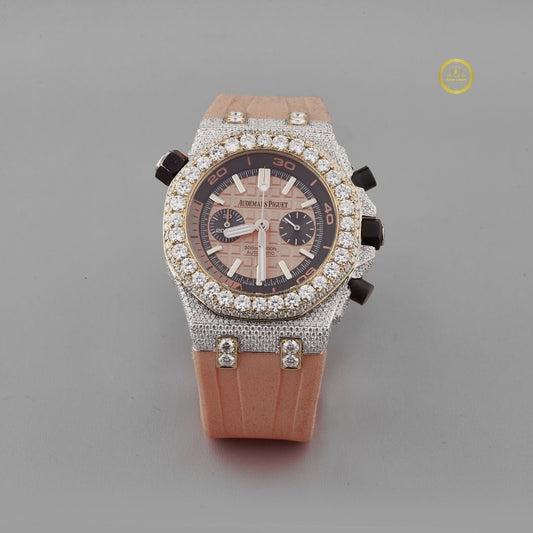 Moissanite Diamond Octagonal Chronograph Watch with Rubber Strap