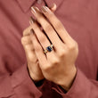 Radiant Cut Blue Sapphire Moissanite Diamond Engagement Ring with Diamond Accent Bar Band