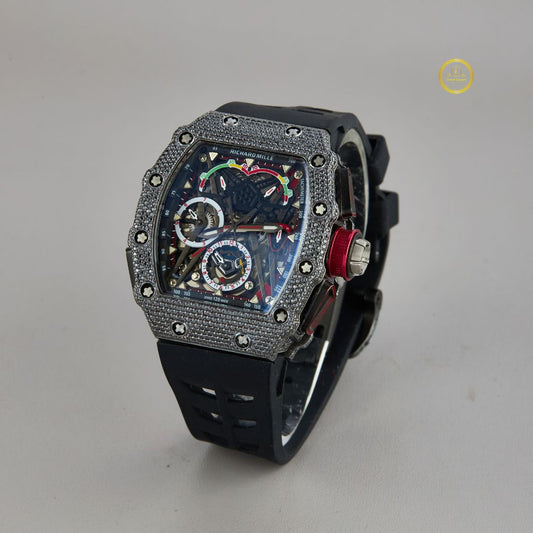 Custom Moissanite Diamond Chronograph Watch Premium Rubber Strap