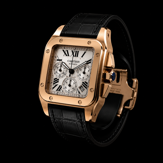 Square Chronograph Rose Tone Leather Strap Dress Watch