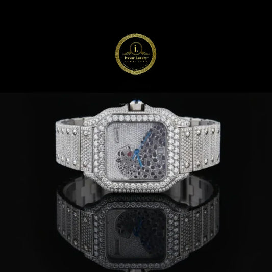 Full Iced Out Diamond Watch with Abstract Mosaic Dial & Diamond Bezel