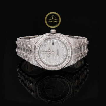 Full Iced Out Diamond Watch with Baguette Bezel, Dial & Link Band