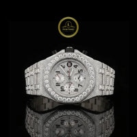 Full Iced Out Diamond Chronograph Watch with Racing Numeral Dial & Diamond Bezel