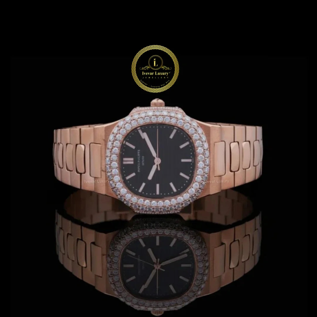 Round Cut Diamond Bezel Sport Luxe Style Watch with Integrated Link Band