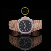 Round Cut Diamond Bezel Sport Luxe Style Watch with Integrated Link Band