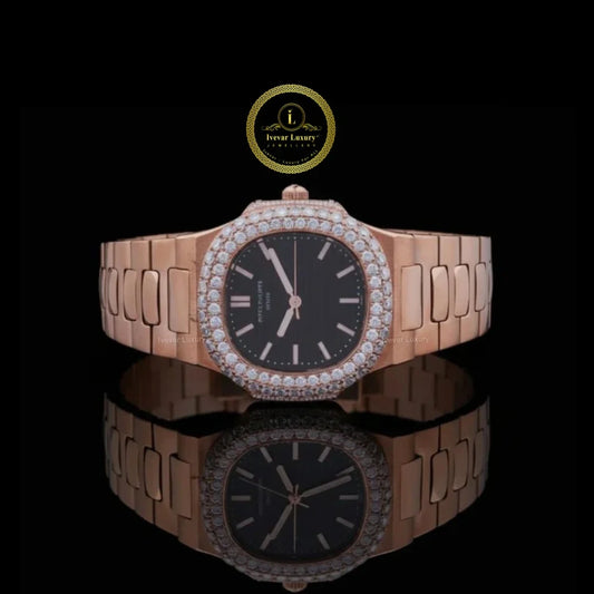 Round Cut Diamond Bezel Sport Luxe Style Watch with Integrated Link Band