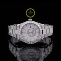 Round Cut Lab Diamond Bezel Dual-Time Style Watch with 3-Link Bracelet