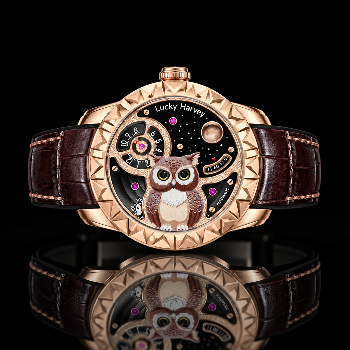 Fun Series Rose Gold Owl Automatic Watch