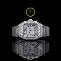 Round Cut Diamond Bezel Square Style Roman Numerals Watch with Screw Link Bracelet