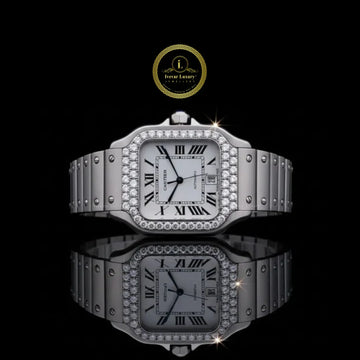 Round Cut Diamond Bezel Square Style Roman Numerals Watch with Screw Link Bracelet