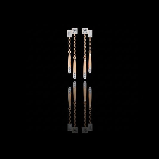 Shiny Cascade Dual Tone Chain Linked Drop Lab Grown Diamond Earrings