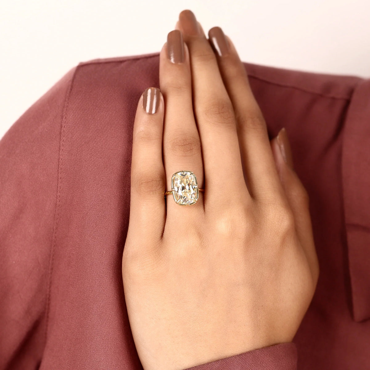 Cushion Cut Lab Diamond Seven Prong Solitaire Engagement Ring