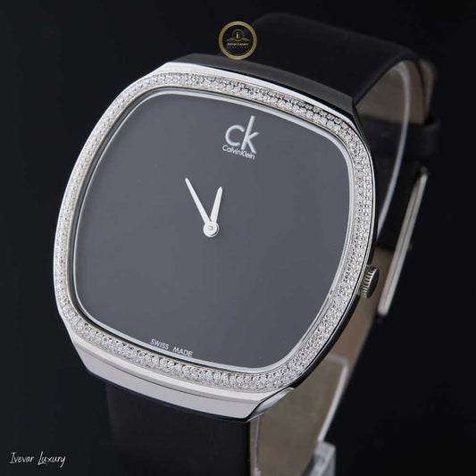 Cushion Case Diamond Bezel Minimalist Leather Strap Watch