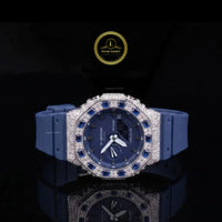 Blue Sapphire Diamond Bezel Quartz Watch for Men