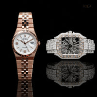 Heritage Collection Classic Rose Gold And Stainless Steel Skeleton Moissanite Baguette Diamond Design