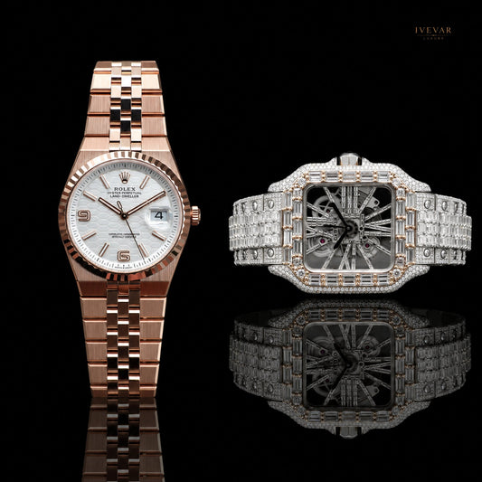 Heritage Collection Classic Rose Gold And Stainless Steel Skeleton Moissanite Baguette Diamond Design