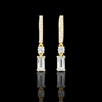 0.68 CT Dazzling Baguette Cut Linear Drop Moissanite Earrings in Gold with Pave Bar and Round Accent For Cute Girl