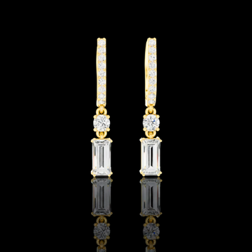 0.68 CT Dazzling Baguette Cut Linear Drop Moissanite Earrings in Gold with Pave Bar and Round Accent For Cute Girl