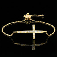 Round Moissanite Diamond Horizontal Cross Adjustable Bolo Bracelet