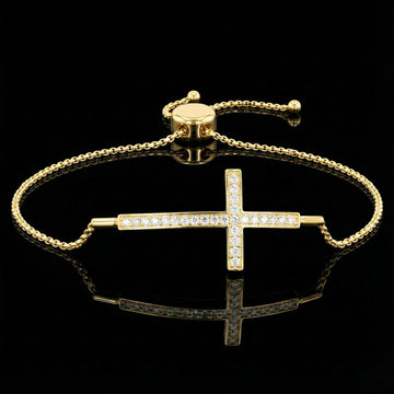 Round Moissanite Diamond Horizontal Cross Adjustable Bolo Bracelet