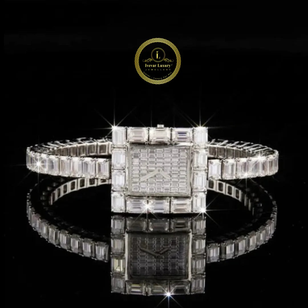 Full Baguette Diamond Square Watch with Invisible-Set Dial & Link Band