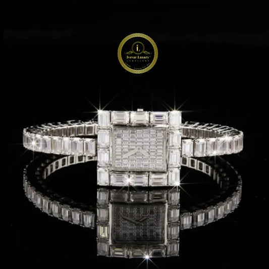 Full Baguette Diamond Square Watch with Invisible-Set Dial & Link Band