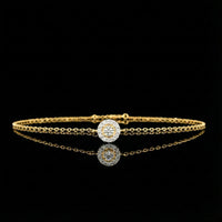 Elegant Single Chain Bracelet with Radiant Halo Set Round Moissanite Diamond Centerpiece