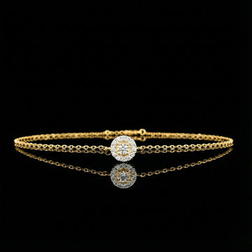Elegant Single Chain Bracelet with Radiant Halo Set Round Moissanite Diamond Centerpiece