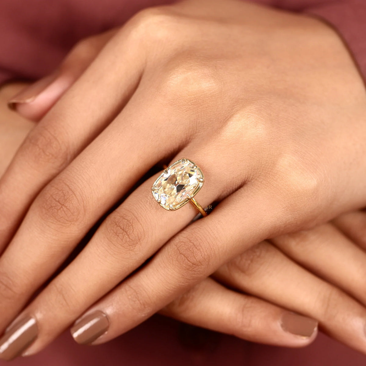 Cushion Cut Lab Diamond Seven Prong Solitaire Engagement Ring