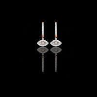 Evil Eye Pavé Moissanite Diamond Drop Huggie Earrings with Round Center Stone