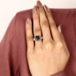 Radiant Cut Blue Sapphire Moissanite Diamond Engagement Ring with Diamond Accent Bar Band