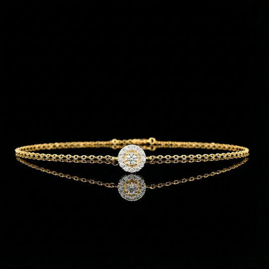 0.24 TCW Elegant Single Chain Bracelet with Radiant Halo Set Round Lab Grown Diamond Centerpiece