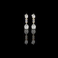 Three Stone Pear & Emerald Cut Moissanite Diamond Drop Stud Earrings with Vertical Design