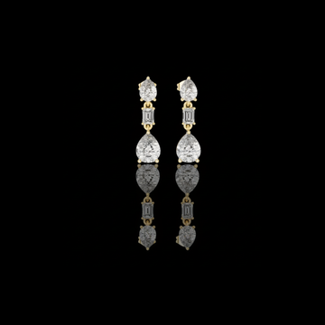 Three Stone Pear & Emerald Cut Moissanite Diamond Drop Stud Earrings with Vertical Design