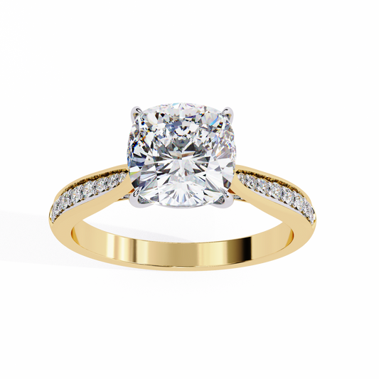 Four Prong Cushion Cut Lab Diamond Engagement Ring