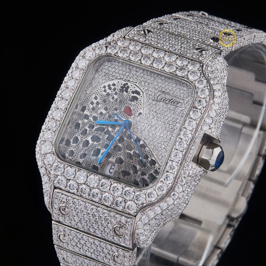 Full Iced Out Diamond Watch with Abstract Mosaic Dial & Diamond Bezel - View 2