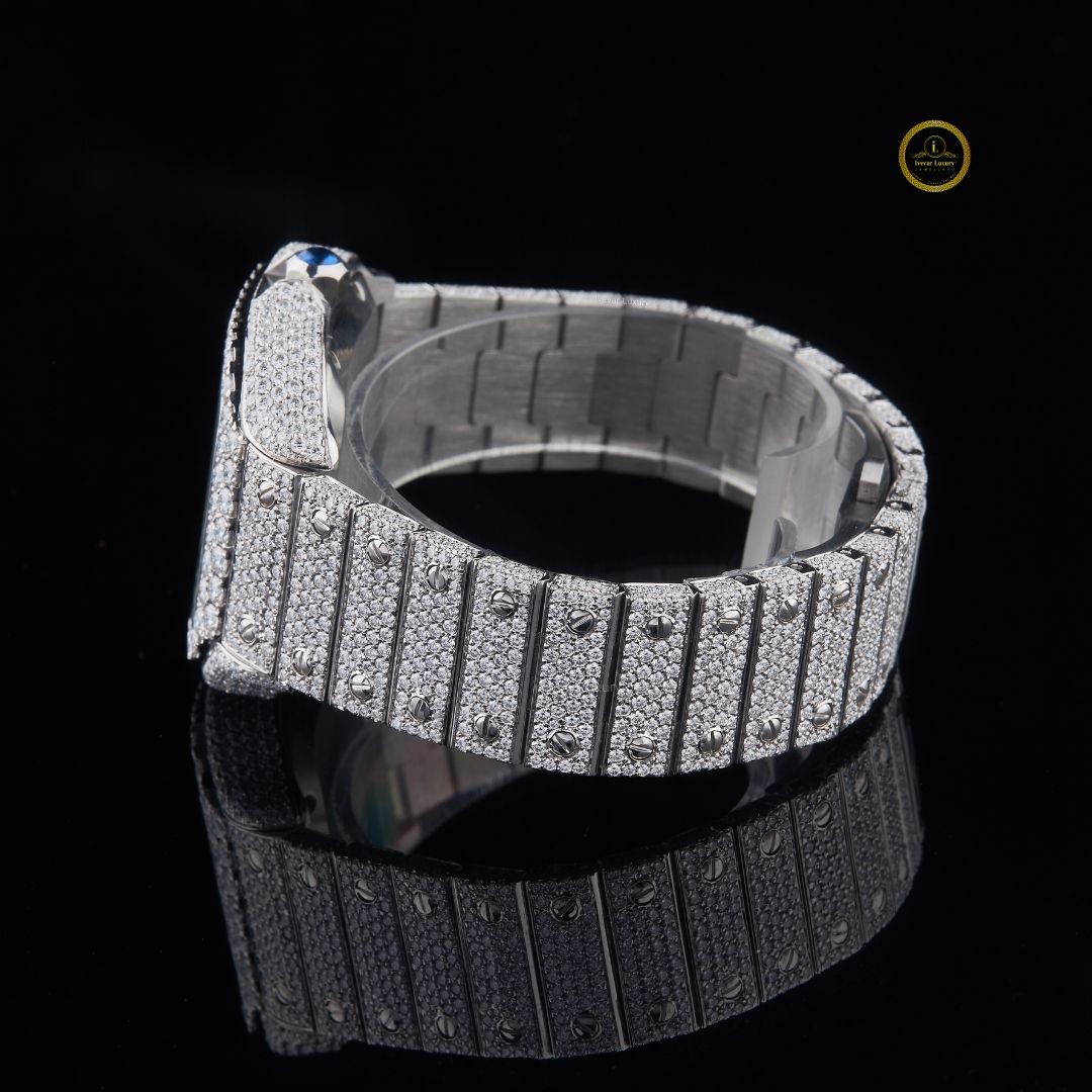 Full Iced Out Diamond Watch with Abstract Mosaic Dial & Diamond Bezel - View 3
