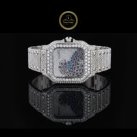 Full Iced Out Diamond Watch with Abstract Mosaic Dial & Diamond Bezel