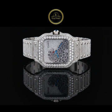 Full Iced Out Diamond Watch with Abstract Mosaic Dial & Diamond Bezel