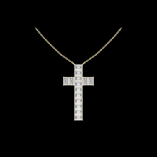 7.00 TCW Lxurious Modern Christian Cross Emerald Cut Lab Grown Diamond Pendant Luxury Jewelry