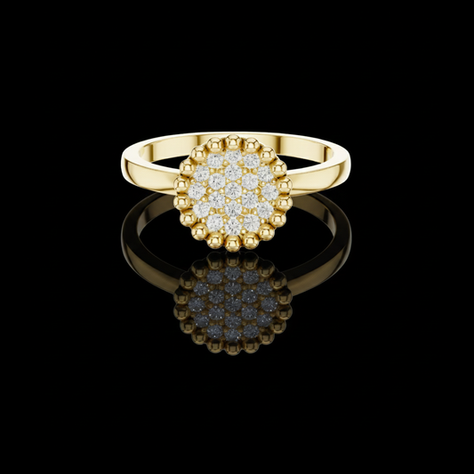 0.17 TCW Dainty Round Lab Grown Diamond Cluster with Beaded Halo Minimalist Promise Ring for Women