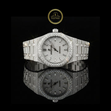 Full Iced Out White Gold Moissanite Diamond Watch with Baguette Dial