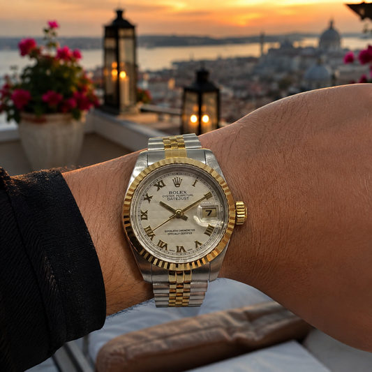 Women's Two-Tone Mother of Pearl Roman Dial Date Watch
