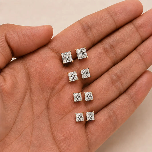 Princess Cut Moissanite Diamond Stud Earrings For Her