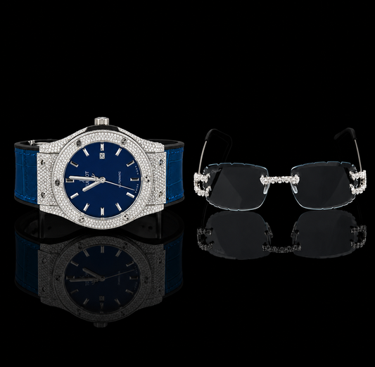 Prestige Collection Luxury Green Dial Timepiece And Signature Moissanite Diamond Eyewear Set