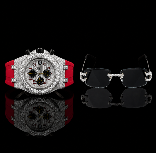 Black Moissanite Diamond Prestige Collection Luxury Diamond Watch And Designer Eyewear Set