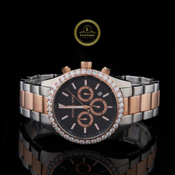 Round Cut Diamond Bezel Two-Tone Chronograph Bracelet Watch