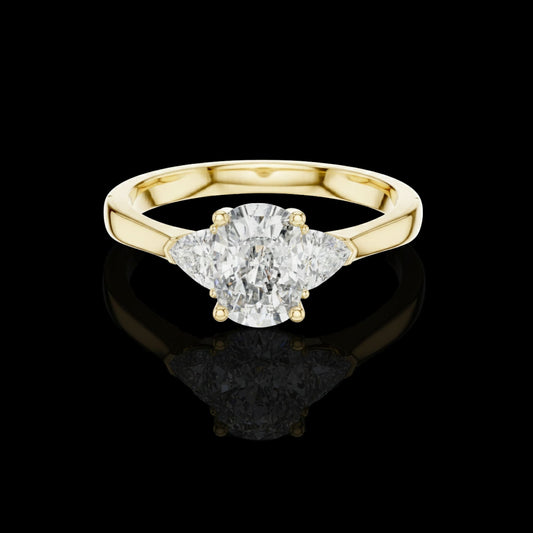 Three Stone Oval Cut Lab Diamond Engagement Ring With Trillion Sidestone