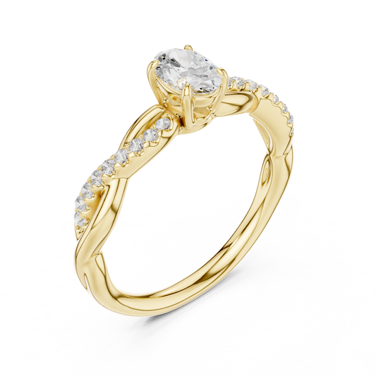 0.36 CT Oval Cut Lab Grown Diamond Twist Braided Engagement Ring with Sparkling Pave Accented Band